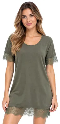 Produktbild von Maxi Maglia Kleid Twinset Khaki Strick mit Unterkleid und Spitzenbesatz Boho S