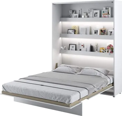 Produktbild von Furniture24 Schrankbett Bed Concept Lenart, Wandklappbett mit Lattenrost, V-Bett, Wandbett Bettschrank Schrank mit integriertem Klappbett Funktionsbett BC-12, 160 x 200 cm, Weiß/Weiß Hochglanz, Vertical
