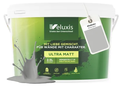 Produktbild von Wandfarbe Hellgrau Grau Matt Innenfarbe – Deckkraft Klasse 1, VOC-frei, Ohne Grundierung, Tropfarm – Wohnzimmer & Schlafzimmer – 2,5L – Veluxis (Shady Spice)