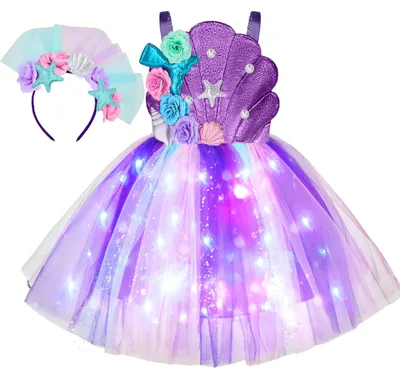 Produktbild von Spooktacular Creations Kind Mädchen Dunkel Lila Meerjungfrau Kostüm, Meerjungfrau Shell Fancy Tutu Light-Up Dress Kostüm mit Stirnband