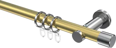 Produktbild von Interdeco Gardinenstange / Vorhangstange Messing-Optik / Chrom, Typ Platon Santo (Kappe), 20 mm Ø 1-läufig, 420 cm