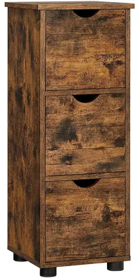 Immagine prodotto di Comodino da bagno, mobiletto con 3 cassetti, legno verniciato marrone e nero, stile vintage, dimensioni 30 x 30 x 80 cm
