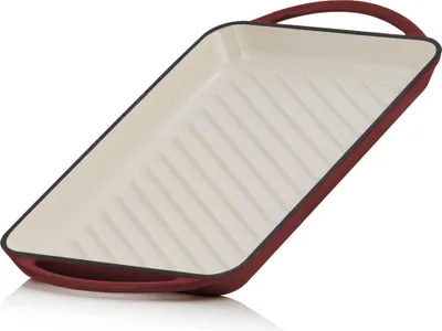 Produktbild von Mahlzeit Grillplatte | 39,5 x 22 x 3,5 cm | Dark Cherry | Emailliert mit zwei Griffen, gerippt