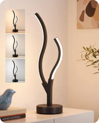 Produktbild von EDISHINE LED Tischlampe, Geschwungenes Design, Stufenlos Dimmbar, Schwarz 10 Helligkeitsstufen, 3 Farbtemperaturen, Touch- & Speicherfunktion