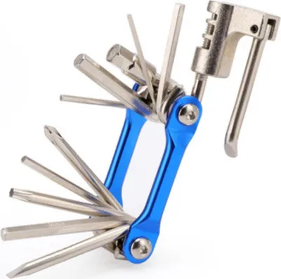 Produktbild von INF 11-in-1 Fahrradreparaturwerkzeug aus Aluminiumlegierung mit Kettennieter Blau