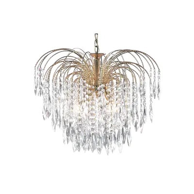 Produktbild von Klassischer Wasserfall-Kronleuchter Stahl Gold Kristall 5 Lichter E14