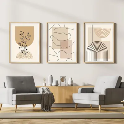 Immagine prodotto di Set di 3 stampe su tela, motivo geometrico, arte astratta, poster, dimensioni 60x90 cm, senza cornice