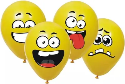 Image de 6 ballons jaunes avec autocollants « smileys »