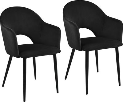 SVITA HAILEY 2er Set Esszimmerstühle Küchen-Sessel gepolstert Samt  Schwarz