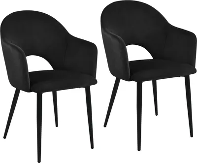 Produktbild von SVITA HAILEY 2er Set Esszimmerstühle Küchen-Sessel gepolstert Samt  Schwarz