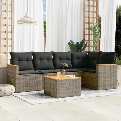 Produktbild von Design 6-tlg. Garten-Sofagarnitur mit Kissen Grau Poly Rattan, Gartenmöbel-Sets 2024 Neu