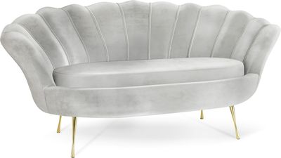 Samt Muschel Sofa mit Golden oder Silber Metallbeinen - Weicher 2-Sitzer Couch für Wohnzimmer - Elegant Polstersofa Muschelform - Soft Cloud Set - Golden Beinen - Grau