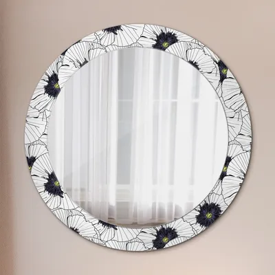 Produktbild von Kosmetikspiegel Spiegel - Flurspiegel - Spiegel mit Modischem Print – Dekospiegel - Linear Blumen Zusammensetzung - Rund: Ø70cm