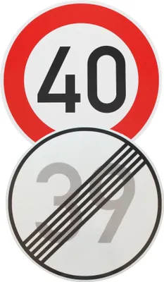 Produktbild von Original 2 x Verkehrsschild 274-40 40 km/h und 282 Ende 39 km/h zum 40 Geburtstag Geschenk Straßenschild Temposchild Verkehrszeichen Geburtstagsschild
