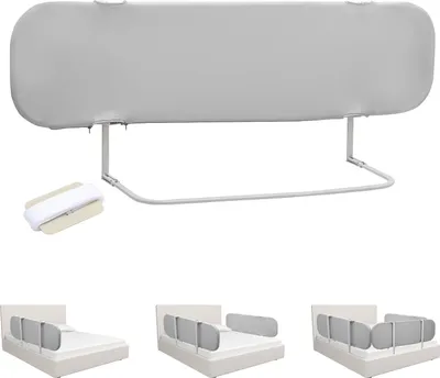 Image de Aopunly Barrière de lit 180cm Barrière de sécurité pliable, réglable en hauteur Barrière de sécurité pour enfants Barrière de lit portable pour les voyages Facile à installer, Gris