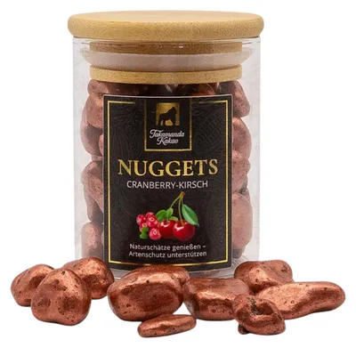 Obrázek produktu pro Takamanda Kakao Nuggets Brusinky-Třešeň | Ručně vyráběné | Vegan | 70g
