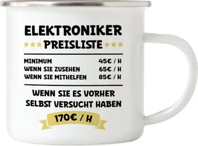 Produktbild von Elektroniker Preisliste Emaille Tasse Elektronik Reparatur Antrieb System Elektriker Maschinen Elektro Beruf Arbeit Job