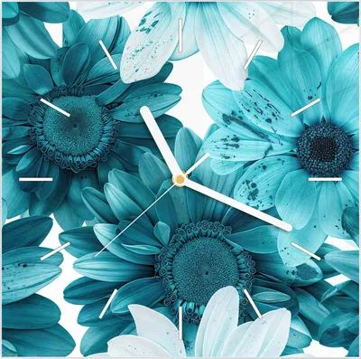 Produktbild von Wanduhr aus Glas mit Motiv Blaue Blütenpracht- 30 x 30 cm - inkl. Aufhängesystem