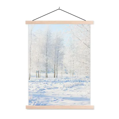 Produktbild von MuchoWow® Textilposter Schnee - Bäume - Winter 120x160 cm mit holzfarbenen Rahmen - Plakatkarton