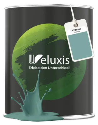 Produktbild von Wandfarbe Grün Türkis Petrol Matt Innenfarbe – Deckkraft Klasse 1, VOC-frei, Ohne Grundierung, Tropfarm – Wohnzimmer & Schlafzimmer – 1L – Veluxis (Soft Teal)