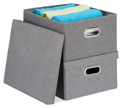 Image de Lot de 2 bacs de rangement, bacs de rangement pliables avec couvercle, capacité de 25 litres chacun, dimensions : H x L x P 20,5 x 34,5 x 42 cm