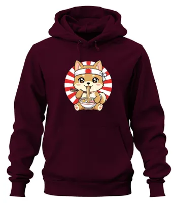 Obrázok produktu pre Roztomilý dizajn Shiba Inu s motívom ramenových nudlí, japonský anime štýl, mikina s kapucňou, farba: bordová, veľkosť: XXL