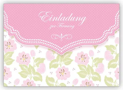 Produktbild von Schöne Einladungskarte mit zartem Blüten Muster in rosa für Mädchen: Einladung zur Firmung