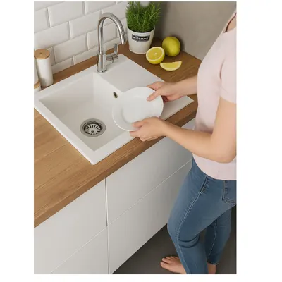 Zdjęcie produktu dla Zlewozmywak QLS z ociekaczem LUNA 59x44 cm odwracalny z syfonem biały 11337