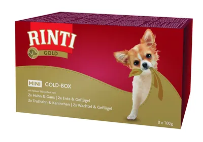 Produktbild von RINTI Gold mini, Adult, Huhn, Ente, Gans, Geflügel, Wachtel, Kaninchen, Truthahn, 100 g, Ohne Soja