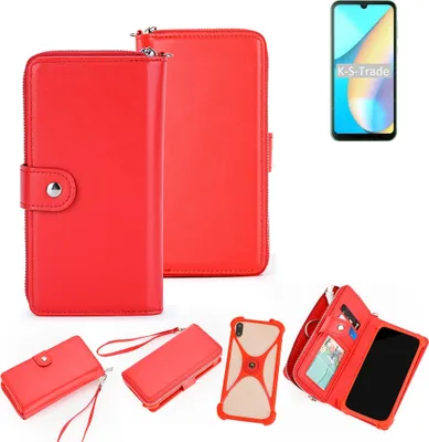 Produktbild von K-S-Trade 2in1 Schutzhülle Portemonnee Handyhülle mit Bumper kompatibel mit Blackview OSCAL C20 Hülle Case Etui Geldbörse Smartphone rot (1x)