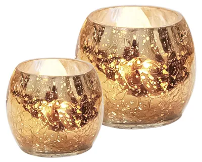 2er-Set Teelichthalter aus Glas, gold, Mosaik-Stil, Tischdeko