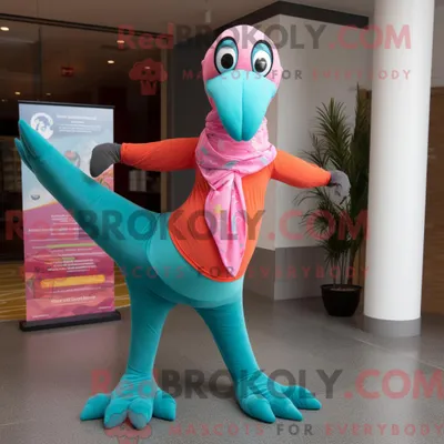 Produktbild von Teal REDBROKOLY Flamingo Maskottchen Kostüm Charakter gekleidet mit einem Yoga-Hosen und Schals
