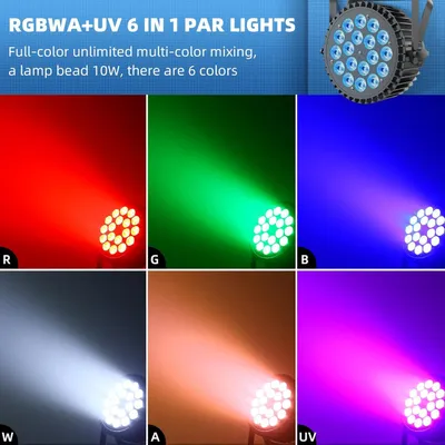 Produktbild von 2-teiliges LED-Par-Set, 6-in-1 – LED-Bühnenbeleuchtung – DJ-Licht – Discokugel – RGBWA+UV-Lampe