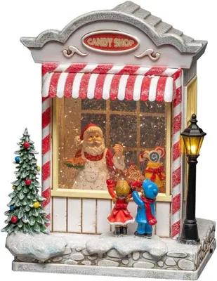 Productafbeelding van Sneeuwbol candy shop en kerstmanscène - Set van 3 - Water gevuld - Binnen (IP20) - C 1,5 V zonder/kerstlantaarn 1 LED