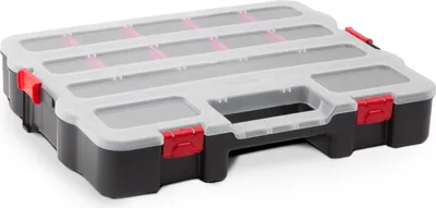 Produktbild von Stapelbare Sortierbox - 373 x 470 x 80 mm - Werkzeugkasten / Organizer mit Fächern und transparentem Deckel [10245C]
