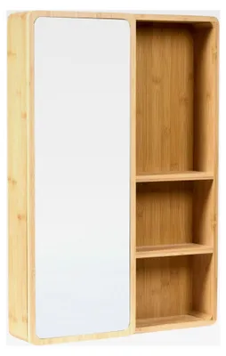 Produktbild von Spiegelschrank aus Bambusholz Hellbraun 61x41 cm mit Schiebetür und 3 Regalen