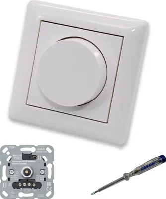 Produktbild von GIRA 245500 LED-Drehdimmer LED-Dimmer mit Dimmerscheibe Zentralscheibe Zentralplatte 065003 Einfachrahmen in System55 reinweiß glänzend inklusive EBROM Phasenprüfer zur Montage des Dimmers