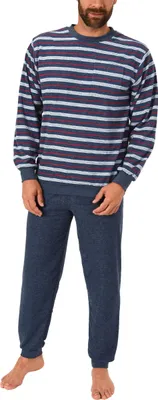 Produktbild von Herren Übergrössen Frottee Pyjama Schlafanzug lang mit Bündchen in grossen Grössen bis Gr. 70 ; blau , 64