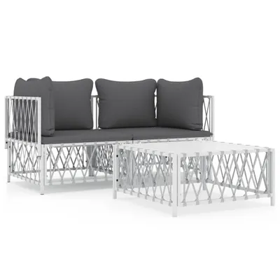 Produktbild von vidaXL 3-tlg. Garten-Lounge-Set mit Kissen Weiß Stahl
