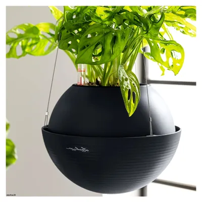 Produktbild von BOLA Hängeampel rund schiefergrau 32x32x25 cm mit Bewässerungssystem, Wasserstandsanzeiger
