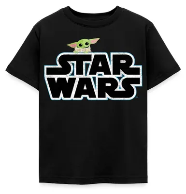 Produktbild von Star Wars: Mandalorian Schriftzug Mit Grogu Kinder T-Shirt, 98/104 (3-4 Jahre), Schwarz