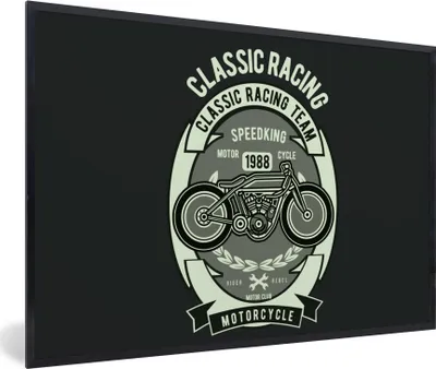 Produktbild von MuchoWow® MuchoWow® Gerahmtes Poster Motorrad - Zeichnung - Retro 30x20 cm - Poster mit zchwarzem Bilderrahmen - Kunstdruck - Bild-Poster