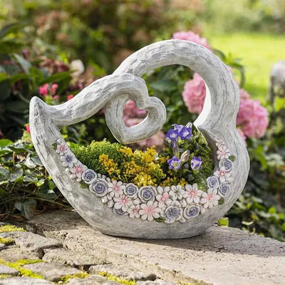 Produktbild von Pflanzschale "Blütenherz" aus Polyresin, Pflanzgefäß, Pflanztopf, Blumentopf, Gartendeko für Draußen