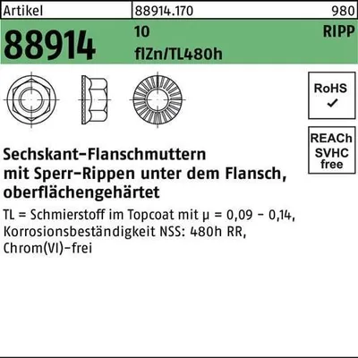 Produktbild von Reyher  6kt.-Flanschmuttern Kl.10 M 6 flZn (500 Stück)
