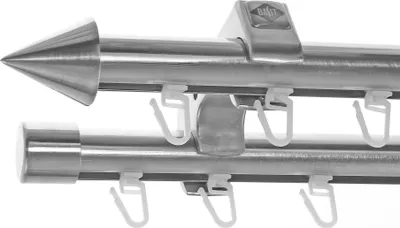 Produktbild von Innenlauf Edelstahl Look Gardinenschiene Gardinenstange 20mm Deckenträger 2-läufig Spitze D60 E31E30 II