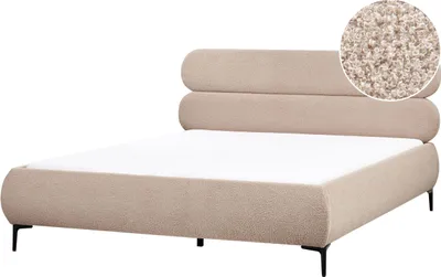 Obrázok produktu pre BELIANI Posteľ sivobéžová buklé čalúnenie čierne kovové nohy 180 x 200 cm lamelový rošt s čelom klasický minimalistický štýl spálňa