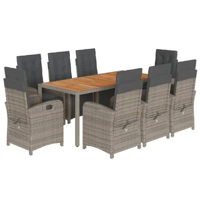 Produktbild von 9-tlg. Garten-Essgruppe mit Kissen Grau Poly Rattan