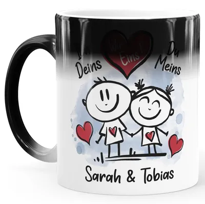 Produktbild von Tasse Farbwechsel personalisiert verliebte Strichmännchem Spruch Ich Deins Du Meins Wunschnamen Geschenk Liebe SpecialMe® Magic Magic-Tasse