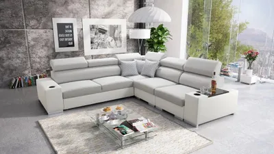 Produktbild von Ecksofa mit Schlaffunktion Eckcouch PERS III Sofa (Grau LUXO 6601 + weißes Kunstleder, Rechts)