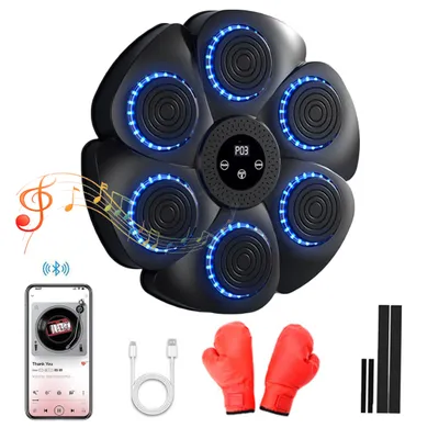 Produktbild von Boxsäcke, Musikboxmaschine, Boxtrainingsgerät, Intelligente Elektronische Boxing Machine wandmontierte mit LED-Licht & Handschuhe & Bluetooth